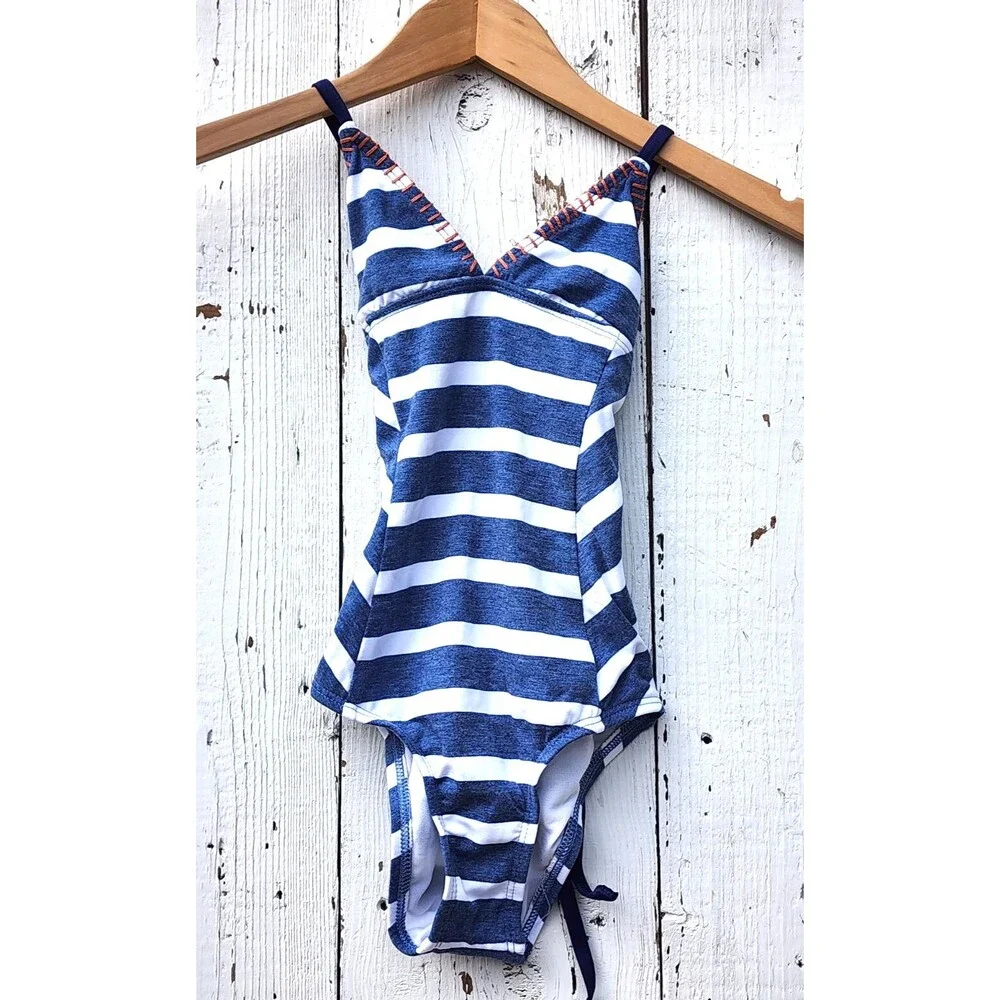 Splendid Girls Chambray Cottage Striped One Piece Sz 8 - Picture 3 of 7